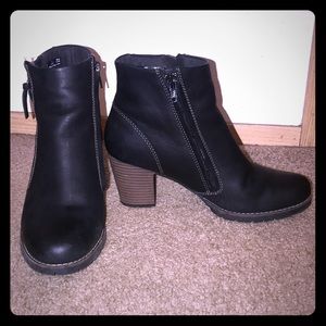 Clarks Leather High-Heel Boots With Zipper